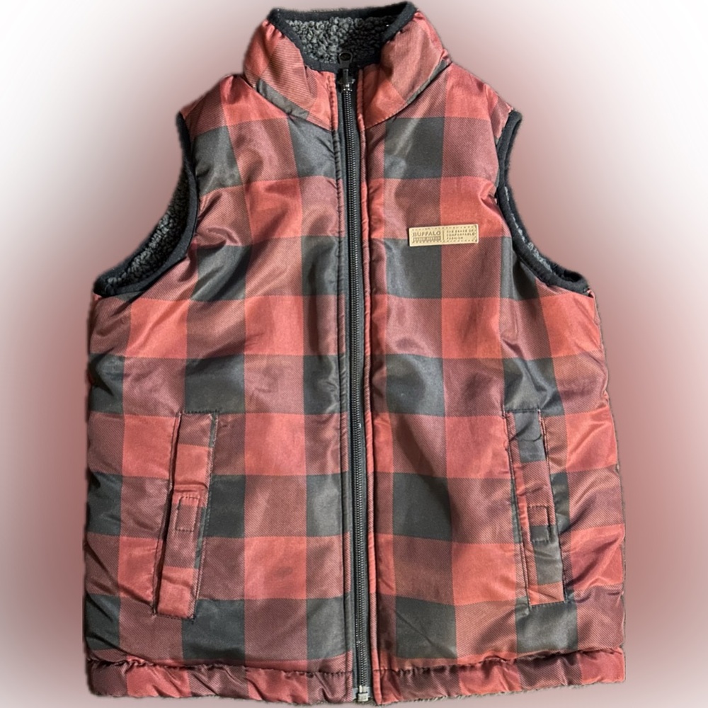 Buffalo David Bitton Kids Red Black Plaid Puffer Vest XS 5/6